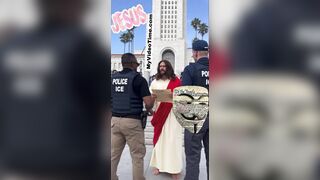 Jesus Explaining U.S. Constitution To ICE Agents in LA